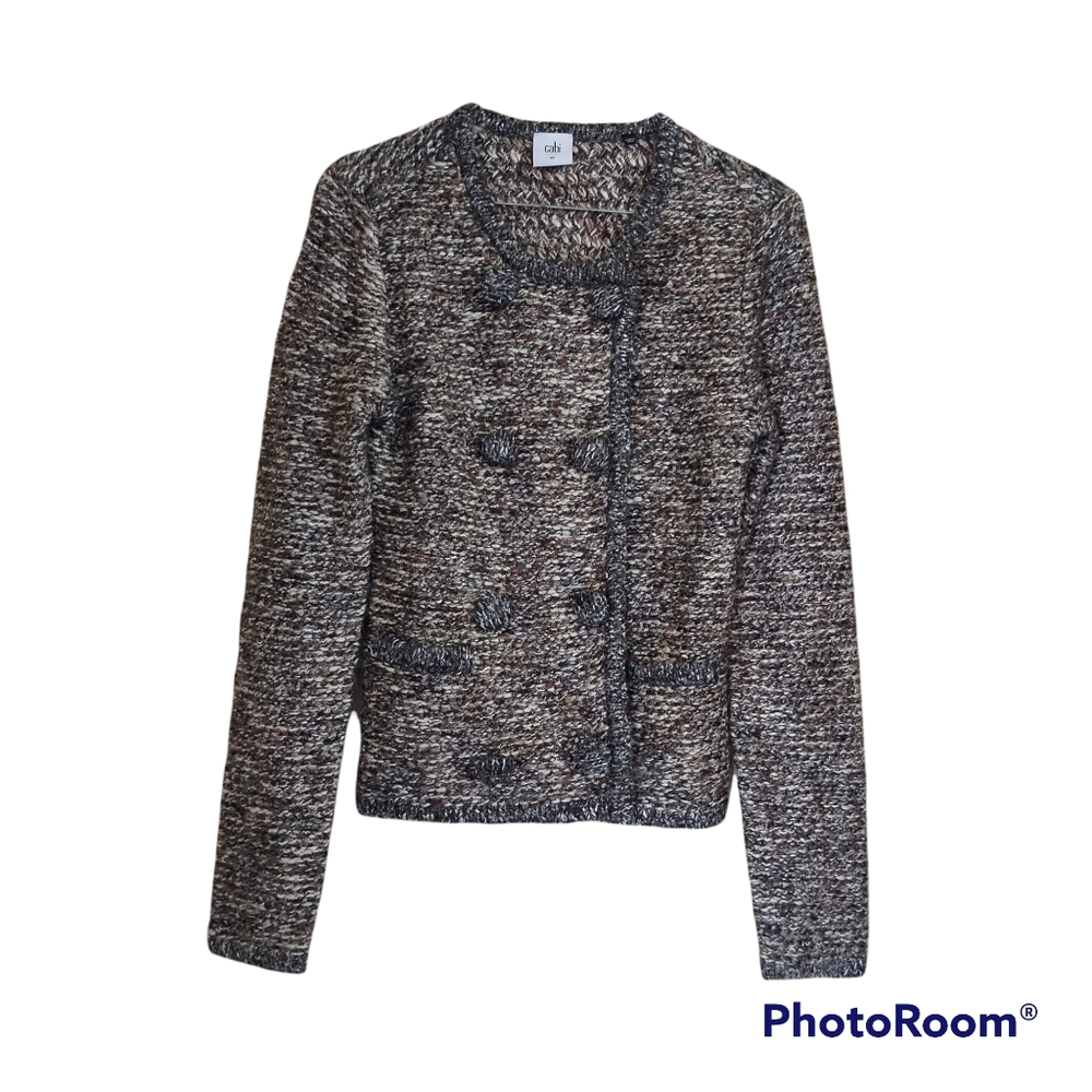 Cabi Knit Long Sleeved Double Breasted Sweater Size XS Brown Gray Heathered